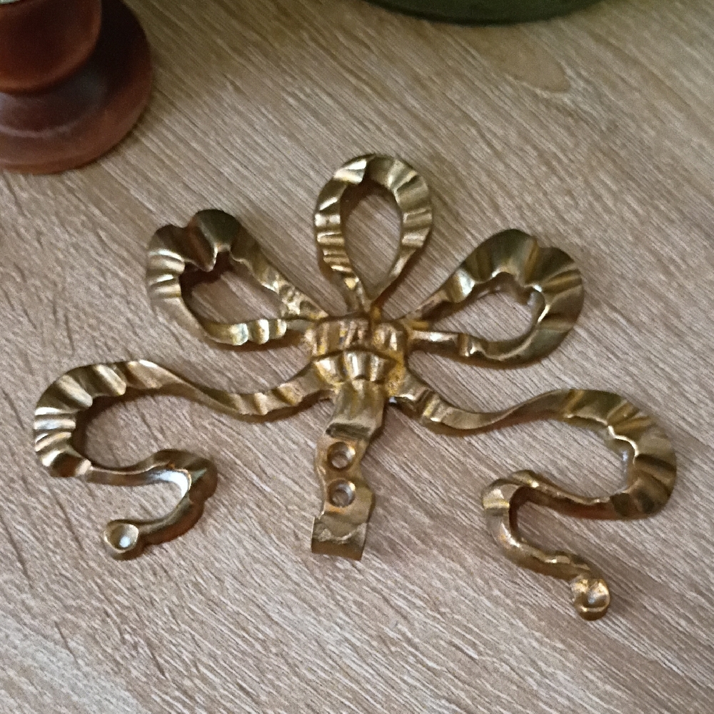 Ribbon Bow Solid Brass Wall Hook India Vintage